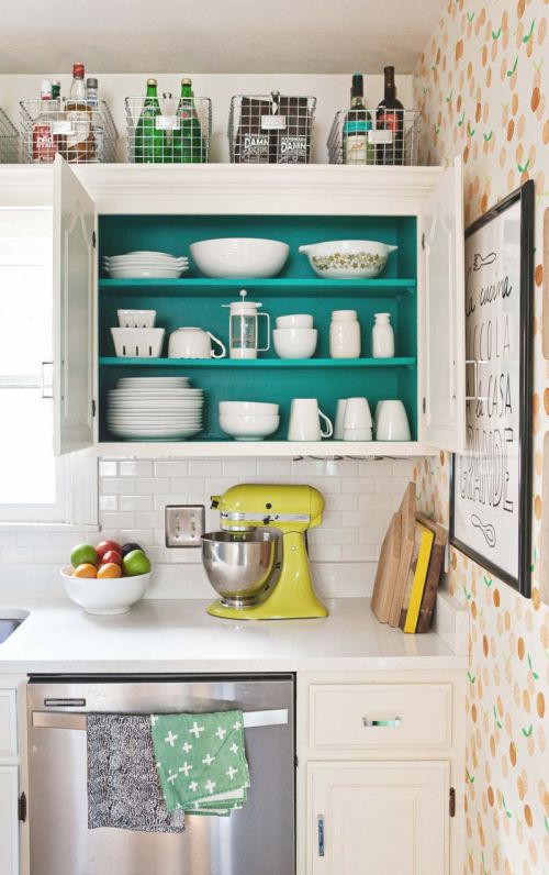 teal cabinets